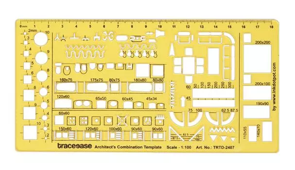 Traceease Архитектурные шаблоны комбинирования Дизайн интерьера, мебель и инструменты для черчения планов домов 7.4 x 3.7 Inches жёлтый