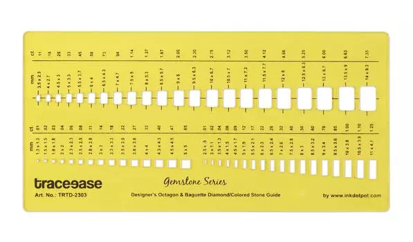 Traceease Designer Octagon & Baguette Diamond Gemstone Guide Jewelry Templates Drafting Tools Jewellery Designing Stencils 8.1 x 4 Inches жёлтый
