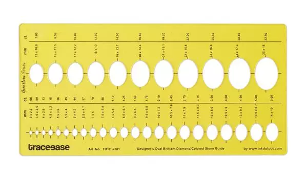 Traceease Дизайнерский овальный бриллиантовый драгоценный камень Руководство по ювелирным шаблонам Чертежные инструменты Трафареты для дизайна ювелирных изделий 8.1 x 4 Inches жёлтый