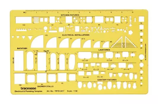 Traceease Electrical Drafting Electrical & Plumbing Template Drawing Stencil,Designing Template Measuring Ruler 10.1 x 6.2 Inches жёлтый