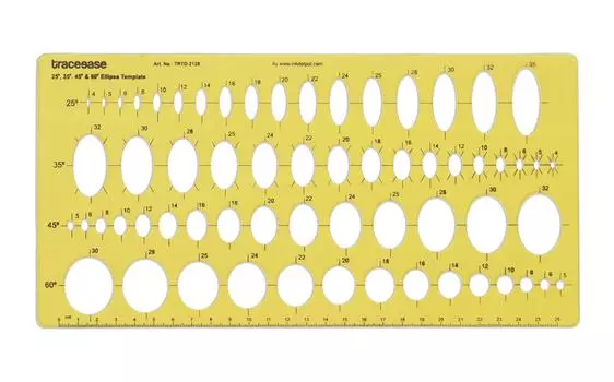 Traceease Геометрический чертежный шаблон эллипса трафарет для рисования, шаблон для проектирования измерительная линейка 11.1 X 5.5 Inches жёлтый