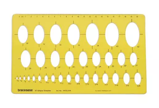 Traceease Геометрическое черчение 35 шаблонов эллипса, трафарет для рисования, шаблон для проектирования, измерительная линейка 9.5 X 4.8 Inches жёлтый