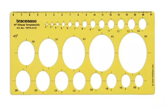 Traceease Геометрическое черчение 45 Эллипс Шаблон Трафарет для рисования, Проектирование Шаблон Измерительная линейка 7 X 4 Inches жёлтый