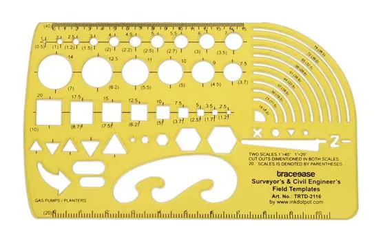 Traceease Геометрическое черчение, геодезист и инженер-строитель, полевой шаблон, чертежный трафарет, проектирование, измерительная линейка 6.4 X 3.8 Inches жёлтый