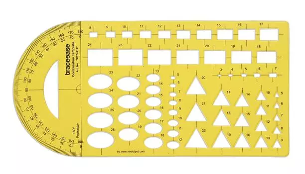 Traceease Геометрическое черчение Комбинированный шаблон Чертежный трафарет, Шаблон для проектирования Измерительная линейка 10.2 X 5 Inches жёлтый
