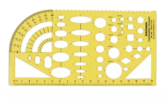 Traceease Геометрическое черчение Комбинированный шаблон Чертежный трафарет, Шаблон для проектирования Измерительная линейка 7.5 X 3.9 Inches жёлтый