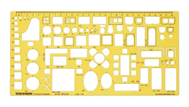 Traceease House Plan,Interior Design & Furniture Templates for Kitchen/Bed/Bath/Sofa-Drafting Tools-Furniture Stencils 11.8 x 5.9 Inches жёлтый