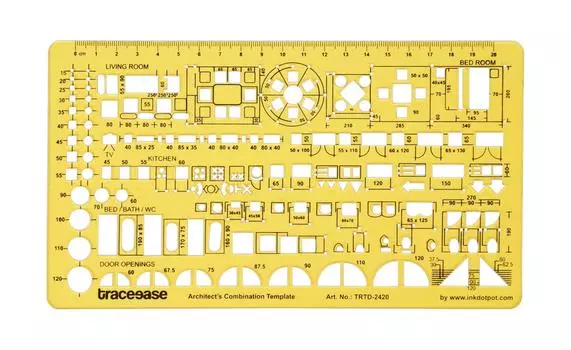 Traceease House Plan,Interior Design & Furniture Templates for Kitchen/Bed/Bath-Drafting Tools-Architect s Combination Stencils 8.8 x 4.9 Inches жёлтый