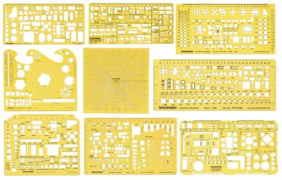 Traceease Лот из 9 штук, архитектурные шаблоны для кухонной ванны, чертежные инструменты - дизайн интерьера Pack of 9 жёлтый