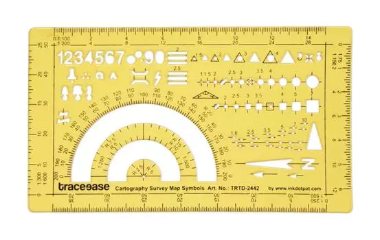 Traceease Map Drafting Cartography Survey Map Symbols Template Drawing Stencil,Designing Template Measuring Ruler 7 x 4 Inches жёлтый