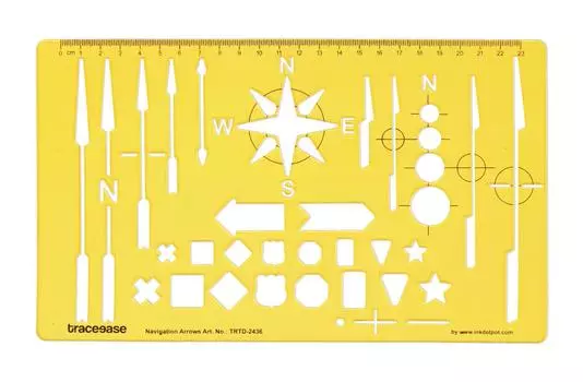 Traceease Map Drafting Navigation Arrows Template Drawing Stencil,Designing Template Measuring Ruler 10 x 5.9 Inches жёлтый