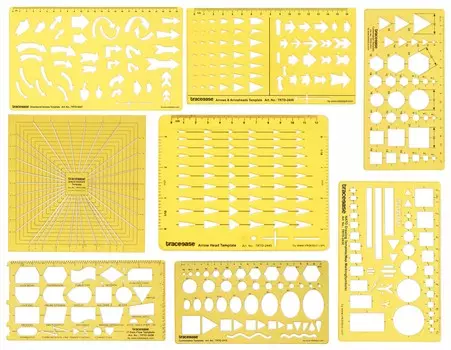 Traceease Multi Pattern Arrow Stencil Универсальный технический шаблон Блок-схема Progress Stencil Профессиональная графика 7.4 x 3.7 inches жёлтый