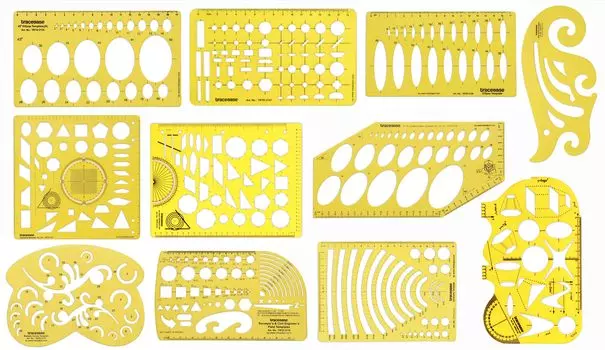 Traceease Multi-Pattern Geometry Template Инструменты для черчения с линейкой Геометрические линейки Стационарный набор инструментов для офиса и школы Лот из 11 8.5 x 6.3 Inches жёлтый