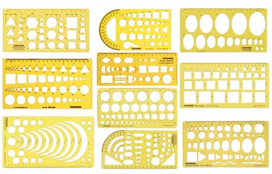 Traceease Multi-Pattern Geometry Template Инструменты для черчения с линейкой Геометрические линейки Стационарный набор инструментов для офиса и школы Лот из 10 10.5 x 6 Inches жёлтый