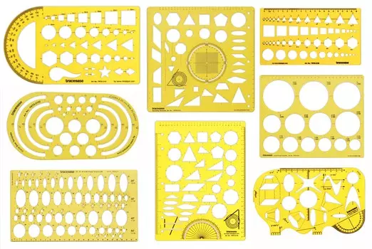 Traceease Multi-Pattern Geometry Template Инструменты для черчения с линейкой Геометрические линейки Стационарный набор инструментов для офиса и школы Лот из 8 11.5 x 9 Inches жёлтый