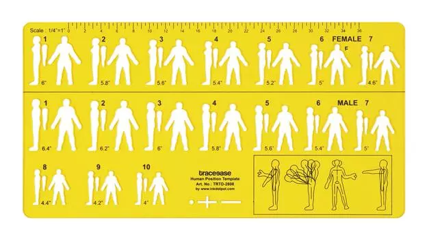 Traceease Мужской Женский Шаблон Позиции Человека Трафареты Дизайнерские Инструменты Для Рисования-1 11.8 x 6 жёлтый