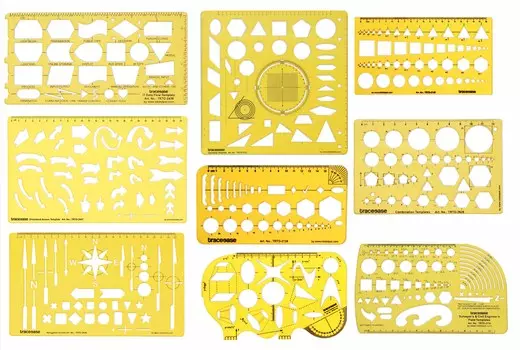 Traceease Pack из 9 штук, многофигурная геометрия и шаблоны для проектирования стрелок - составление диаграмм Pack of 9 жёлтый