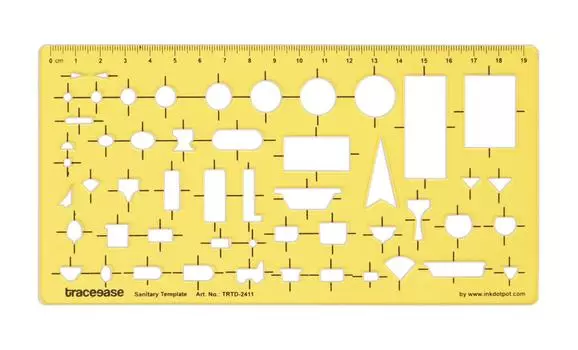Traceease План дома, Дизайн интерьера Чертежная линейка Инструменты-Санитарные трафареты Шаблон схемы сантехники 7.8 x 4 Inches жёлтый