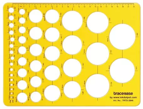 Traceease Trace Simple Trace Стабильные геометрические круглые символы, инструмент для рисования и рукоделия для рисования, измерительная пластиковая линейка 9.8 X 7.5 Inches жёлтый
