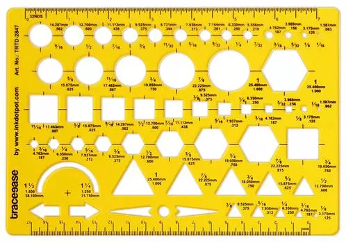 Traceease Trace Simple Trace Стабильный, расчет и маркировка геометрических вырезов, символов, рисование фигур для школ и офисов Пластиковая линейка 8 X 5.5 Inches жёлтый