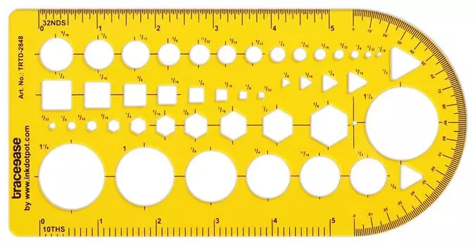 Traceease Trace Simple Trace Stable, 43 символа с геометрическими вырезами, шаблон для рисования фигур для школ и офисов, пластиковая линейка 8 X 4 Inches жёлтый
