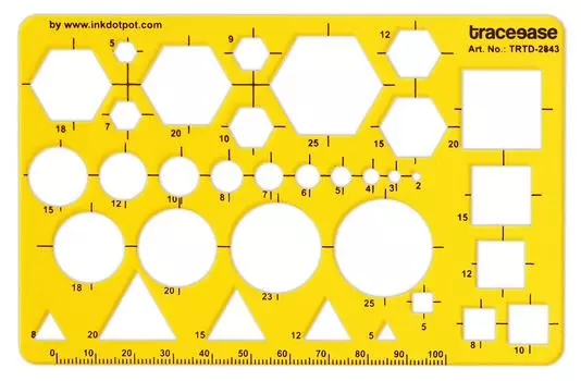 Traceease Trace Simple Trace Stable, геометрический шестиугольник, круг, квадрат, символы для рисования треугольников, инструменты для детей Прямоугольная пластиковая линейка 5.5 X 3.5 Inches жёлтый