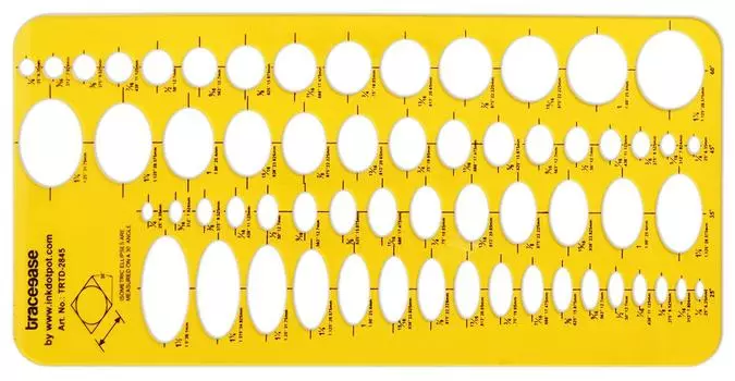 Traceease Trace Simple Trace Stable, мастер-шаблон в виде эллипса, профессиональная пластиковая линейка, геометрические трафареты, 25,4 см x 12,7 см 10 X 5 Inches жёлтый