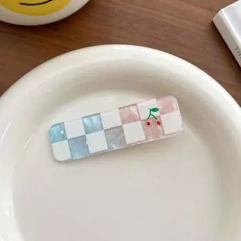 Traceless Cherry Hairpin Checkerboard Makeup Barrettes Fashion Fruit Bangs Clip Streetwear one line