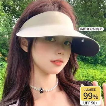 Бесследная солнцезащитная шляпа женская летняя защита от УФ-излучения беговая спортивная пустая шляпа-цилиндр сверхлегкая складная солнцезащитная козырек Average size (54-59cm) бежевый