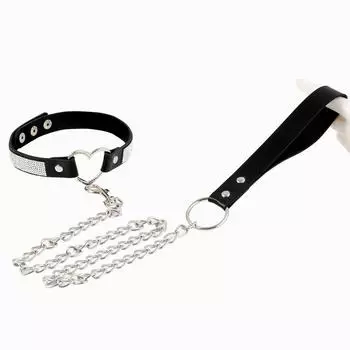 traction chain heart neck collar with traction rope collar props sex toys sex aids