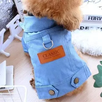 Traction denim jacket dog autumn pet small dog Teddy Schnauzer than the bear Pomeranian cat clothes autumn and winter L