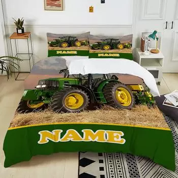 Tractor Printed Custom Name Soft Quilt Cover 3PC Pillowcase Bedding Set Kids Adult Comfortable Bed Set Twin King Bedding Set EU Twin 135X200cm