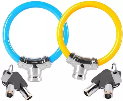 TradeWind Electric Bicycle Keyed Wire Cable 2 12mm Blue 2 Lock, Lock, Anti-Theft Lock, Keys, (2 & Yellow)
