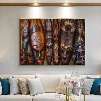 Традиционная африканская маска, холст с принтом, плакат, настенное искусство, этнический стиль, красочная картина для офиса, гостиной, домашнего декора, Cuadros 21x30cm No Framed