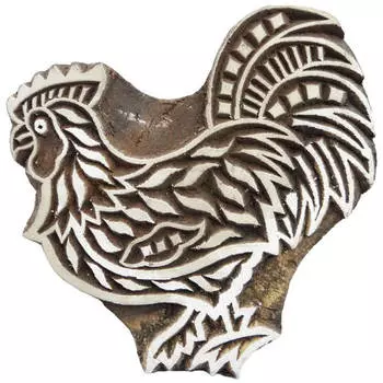 Традиционная деревянная печать на ткани петуха с печатью блока ручной работы в Индии 4 x 3.8 Inches коричневый