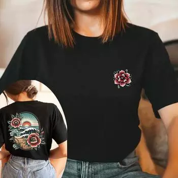 Традиционная футболка с цветочным принтом на пляже, пляжный закат, футболка для отпуска на пляже, женская футболка на день рождения, подарок на день матери, футболка Beach Lover, топы с короткими рукавами S чёрный