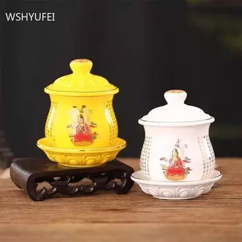 Традиционная керамика, святая чаша для воды, украшение для гостиной, винный шкаф, декор для зала Будды, аксессуары для поклонения, буддийские принадлежности