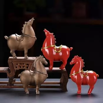 Традиционная китайская красная керамическая статуэтка лошади в стиле династии Тан, изысканное произведение искусства, современный декоративный орнамент, подарок