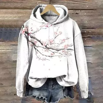 Традиционная китайская живопись Узор Цветочная мода Женская толстовка с капюшоном Дизайнерские женские толстовки Осенние свободные топы Одежда Y2K S