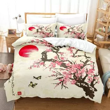 Традиционная китайская живопись в китайском стиле, тушь, цифровая печать, матовое постельное белье, комплект из четырех предметов, комплект из трех предметов 135X200