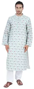 Традиционная курта с длинным рукавом Atasi для мужчин с воротником-стойкой и воротником-стойкой для вечеринок L светло-зеленый