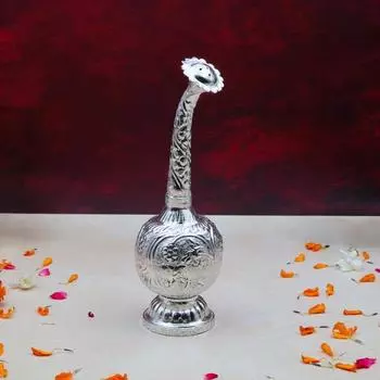 Традиционная латунь с серебром Гулаб Паш | Распылители для розовой воды и святой гангаджал, а также для духов для пуджи и свадьбы, декоративная витрина