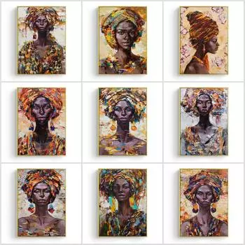 Традиционная одежда в африканском стиле, женская картина маслом на холсте, плакаты и принты, настенная картина для домашнего декора 21x30 No Frame