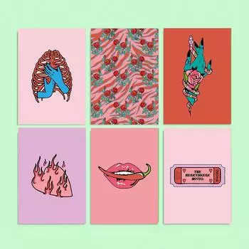 Традиционная татуировка в розовом стиле, картина на холсте, флэш-арт, принты, скандинавские абстрактные настенные художественные картины для девочек, спальня, домашний декор 21cm30cm NoFrame