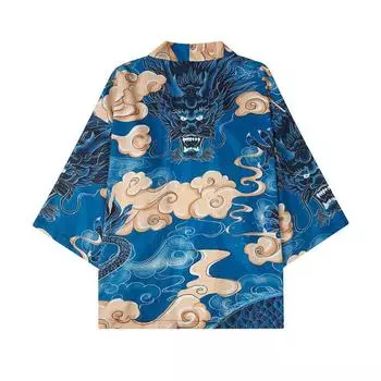 Традиционное самурайское кимоно, мужское японское аниме с принтом дракона, косплей хаори, женский кардиган, рубашка юката, летний халат XXS чёрный