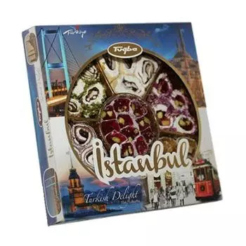 Традиционные анатолийские деликатесы, несколько разновидностей рахат-лукума в металлической подарочной упаковке