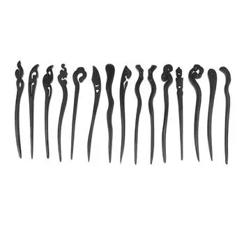 Традиционные деревянные черные палочки для волос в китайском стиле, заколки для волос, резная деревянная вилка для волос, винтажные палочки для еды, головные уборы для женщин, ювелирные изделия H