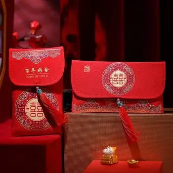 Традиционные китайские тканевые красные конверты с кисточками, красные пакеты, свадебные красные конверты, свадебные подарки