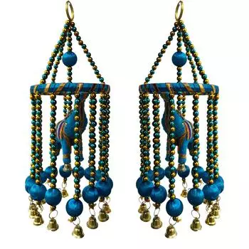 Традиционные колокольчики ветра|Подвесное кольцо слоны с колокольчиками|Полиэстер ручной работы латкан|Декоративный дверной подвесной латкан|Упаковка из 2 штук (многокрасочный)