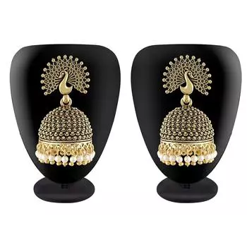 Традиционные свадебные храмовые украшения, 22-каратное окисленное золото, Минакари, этнические антикварные южно-индийские серьги с круглым жемчугом и перьями павлина Джумка, комплект для женщин